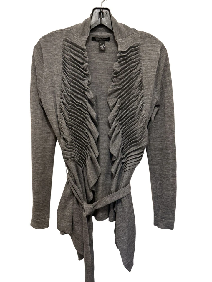 Женский шерстяной серый кардиган с оборками спереди Kenneth Cole куртка ремень размер маленький - Изображение 3 из 4