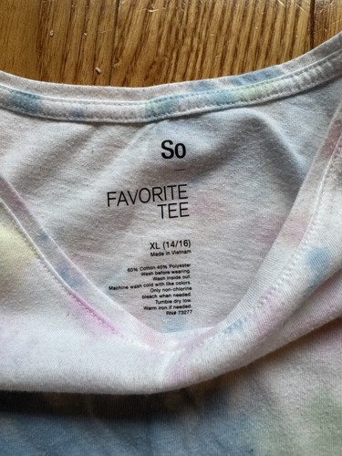 EUC SO Kid Girls Tie Dye Short Sleeve Tee Shirt Size XL 14 16 - Picture 2 of 3
