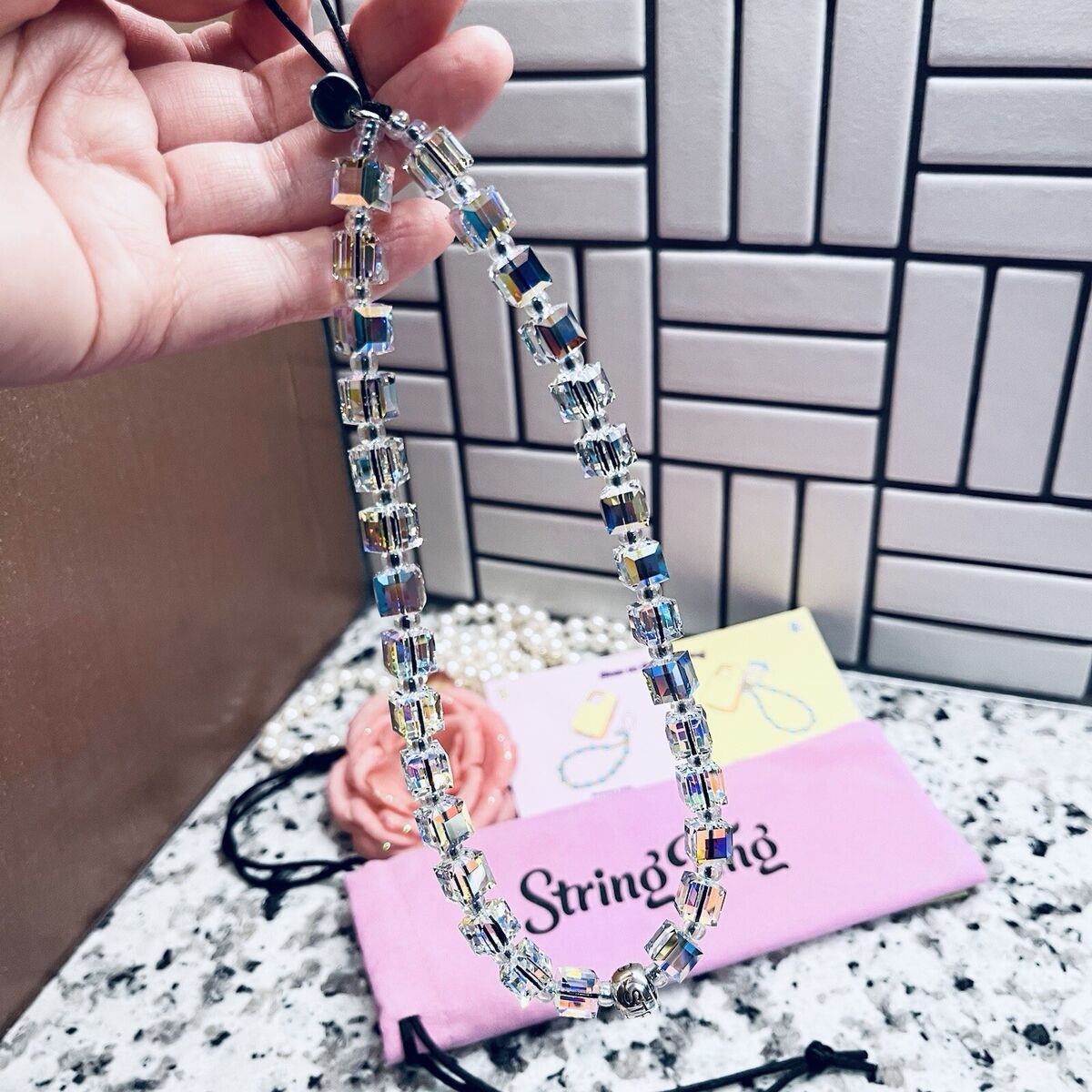 String Ting City Drip Ting Crystal Wristlet Phone Strap String Ting City Drip Ting Crystal Wristlet Phone Strap
