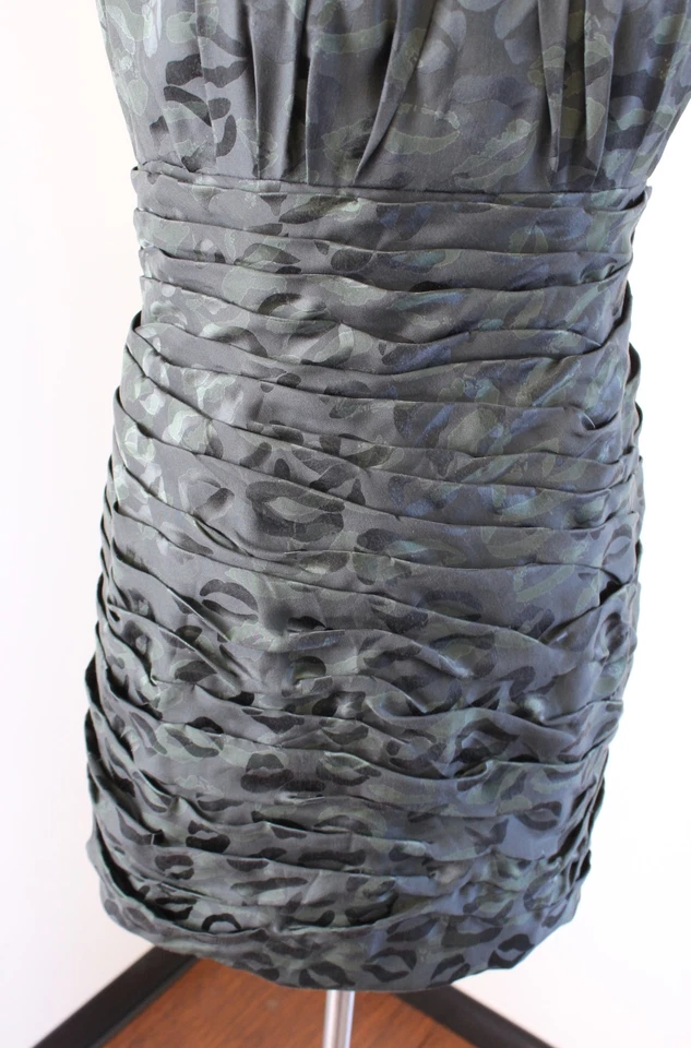 Mini Vestido Colección Jill Stuart Verde Estampado Animal Seda Acanalada Talla 8 Leopardo Foto 4 de 4