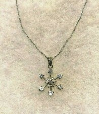 Sterling Snowflake Necklace with CZ's on Cable Chain 16 In. Long - 2.9 Grams