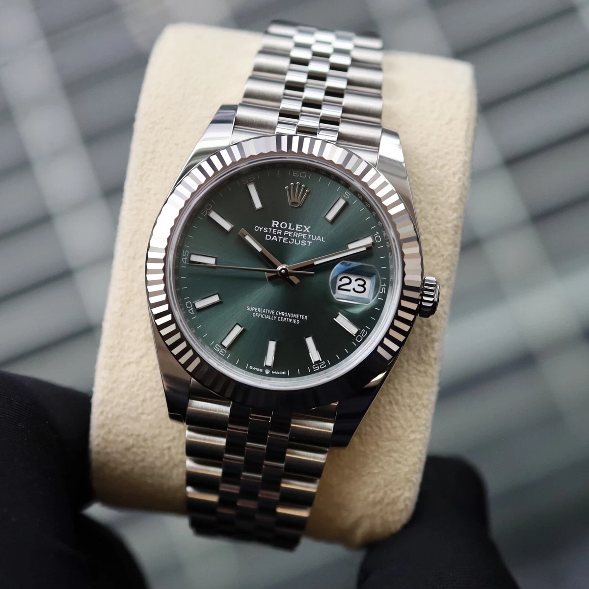 Rolex DateJust 41mm Mint Green Dial 2023 Unworn Jubilee Full Set