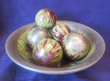 Set of 5 Decorative Ceramic 3" Carpet Balls with Matching 10 1/2 Ceramic Bowl