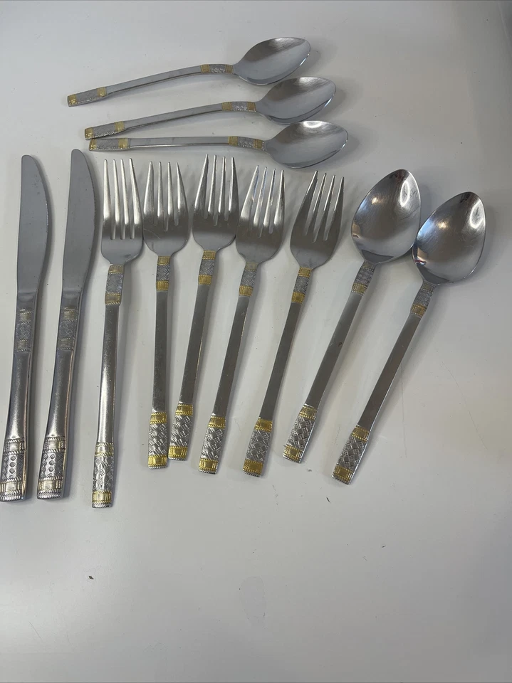 12 piezas Culo de cubiertos de acero inoxidable Paderno 18/10 piezas adicionales oro sobre plata Foto 2 de 4