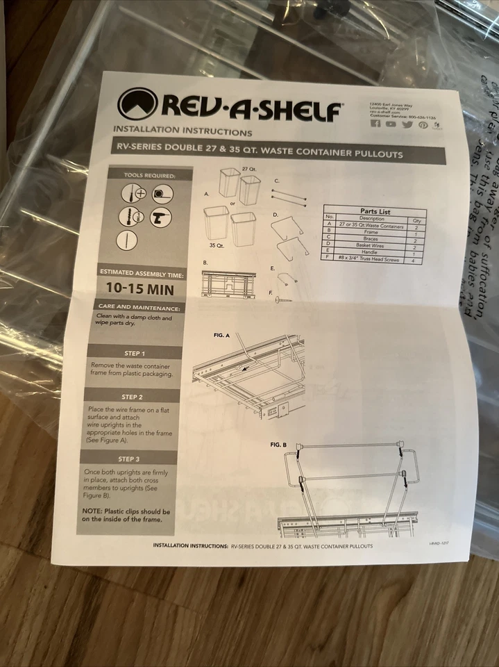 Rev-A-Shelf Double Pull Out Trash Can 35 Qt for Kitchen, White, RV-18KD-11C S - Image 3 of 4