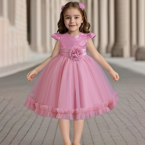 Girls Flower Princess Dress performance Kids Wedding Party sequined Puffy Dress - Picture 15 of 38