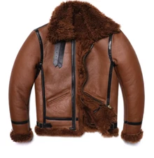 New Brown Thick Sheep Shearling Wool Leather Jacket Ecological Sheepskin
