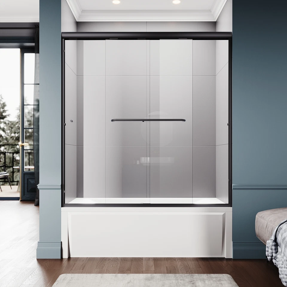 ЭЛЕГАНТНЫЙ 60 «W x 62» H двойной раздвижной душ ванна двери 1/4» прозрачное стекло в черном - Изображение 3 из 4