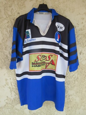 Maillot rugby U.S.P PLAISANCE porté n°16 dossard cousu vintage ancien