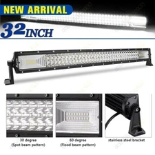 32" 630W Tri Row LED LIGHT BAR Spot Flood Combo Offroad Bumper Truck SUV 30'' US