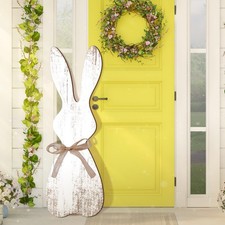 35.5 H Easter Bunny Porch Decor Sign Easter Outdoor Decor Wooden Bunny Standi...