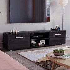 LED TV Stand Cabinet Unit Modern High Gloss 2 Door MDF Entertainment RGB Lights