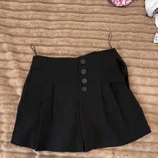 Zara kids Black Pleated Polyester Shorts S Button-Front Pockets Casual