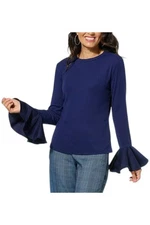 C Wonder by Christian Siriano Women's Ribbed Knit Bell Slv Top Blue