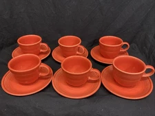 Fiesta Vintage Radioactive Red Orange Tea Coffee Cup and Saucer Set Of 6 Each