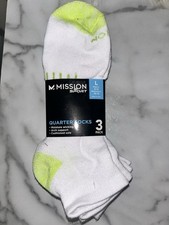 NEW Mission Sport Quarter Socks 3 Pack LARGE Mens 8-12 Womens 10-13