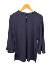 Lauren Ralph Lauren Blouse Women’s Size S Navy 3/4 Sleeve Keyhole Neck Stretch