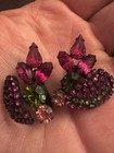 Vintage  Vendome With Pink Magenta Green Rhinestone Brooch& Earrings Set — photo 4