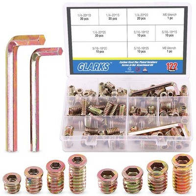 Glarks 120Pcs 1/4-20, 5/16-18 Threaded Inserts Nuts Assortment Set, Zinc Plated