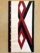 Folk Art Hand Woven Rug Navajo Style Wall Hanging Wool Loom Geometric Southwest