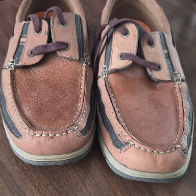 Highland Creek Comfort Boat Shoes Brown Black Men's 12M Leather Mesh Lace Up