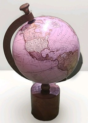 DREXEL HERITAGE World Globe Dusty Pink WOOD BASE 16''H Ladies Office Decor Travel