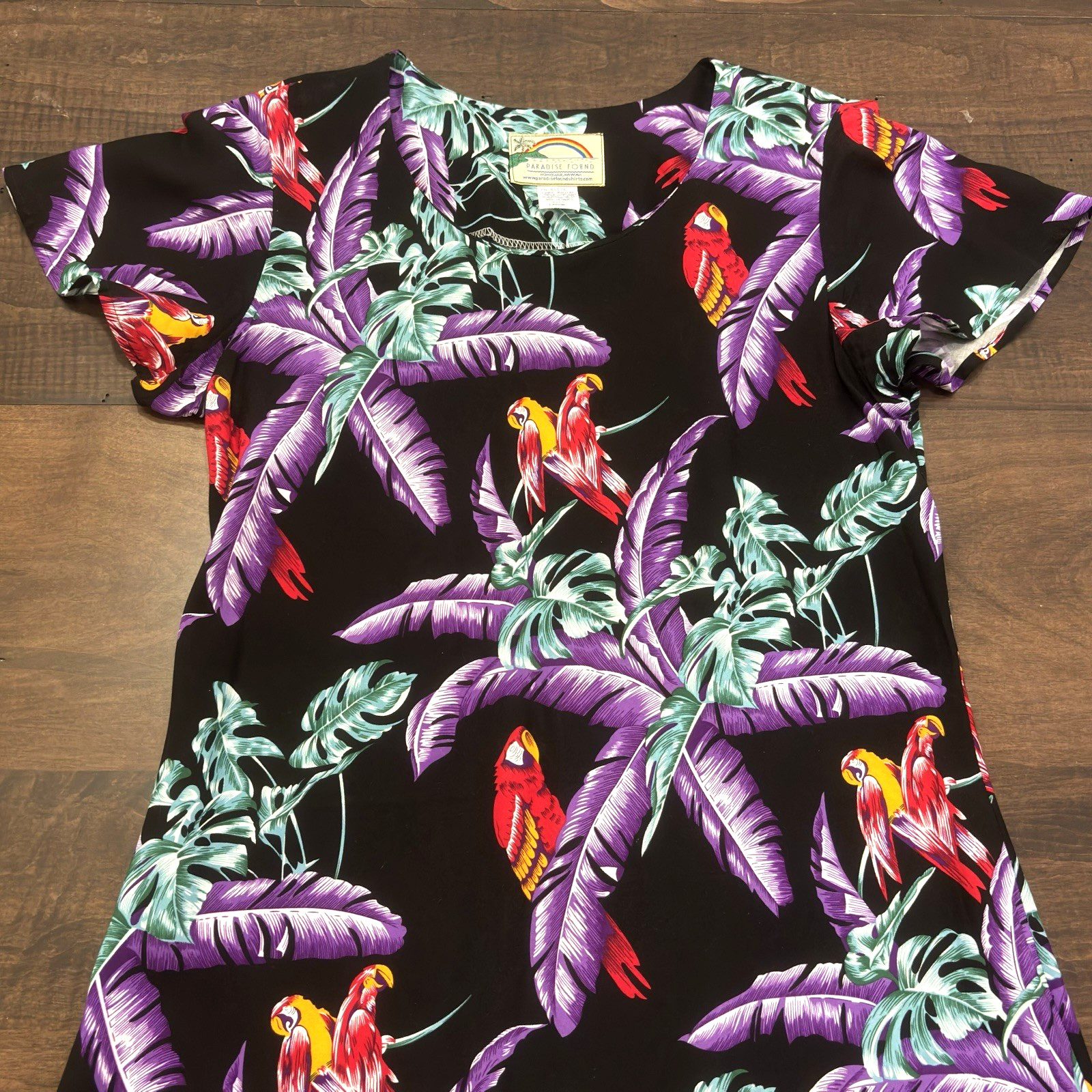 Vtg 90s Paradise Found Hawaiian Dress MIDI Womens Sz L Beachy Purple Tropical