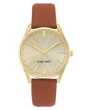 Nine West Women's Japanese Quartz Dress Watch with Faux Leather Strap, Brown, 18