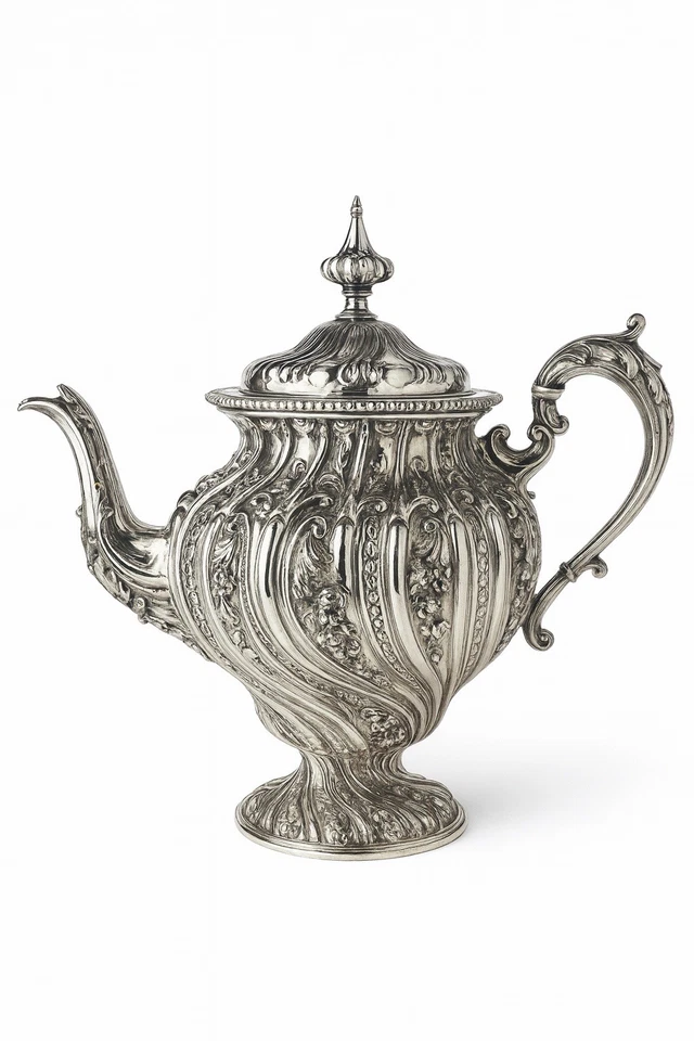 Antique Victorian Heavy Silver plate Rococo Repousse 4 Pc Coffee/tea Set E&Co - Image 2 of 4