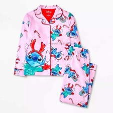 Disney Lilo  Stitch Pajamas Set Girls Size 4 5 6 6x 8 10 12 Button Shirt Pants