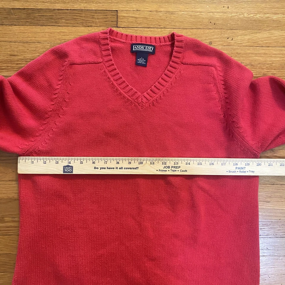 Suéter Lands End Niños Grande 14 16 Rojo Cuello en V Algodón Tejido Raglán Navidad Foto 4 de 4
