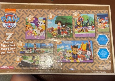 7 Jigsaw Puzzles Paw Patrol Kids Children in A Wooden Storage Box