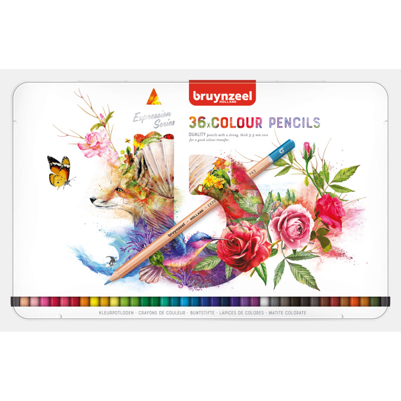 Crayons de couleur à mine épaisse anti-casse Bruynzeel 36 couleurs intenses