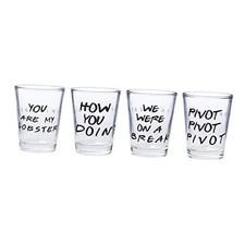 Friends Iconic Quotes Only 4 Pack Mini Glasses, 1.5 Ounces 1.5oz Iconic Quotes