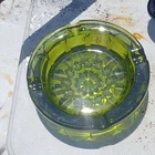 Vintage Anchor Hocking Avocado Green Glass Ashtray Starburst MCM