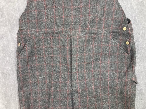 VTG LL Bean Wool Woodman Bib Overalls Men’s 46x32 Big Malone Plaid Gray Red USA - Picture 3 of 21