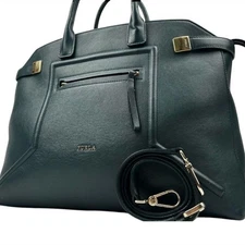 FURLA Alice Slate Green Top Handle Satchel Tote Shoulder Bag Made in Italy