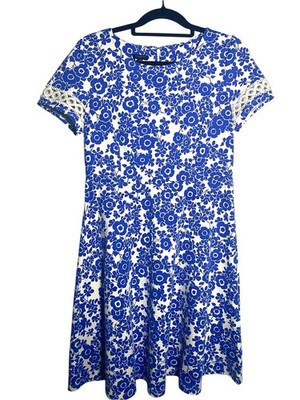 Talbots Dress Womens MP Medium Petite Blue White Floral Crochet Vacation Wedding