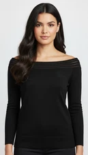 Saks Fifth Avenue Women's Off Shoulder Knit Top 3/4 Sleeve Black Size M