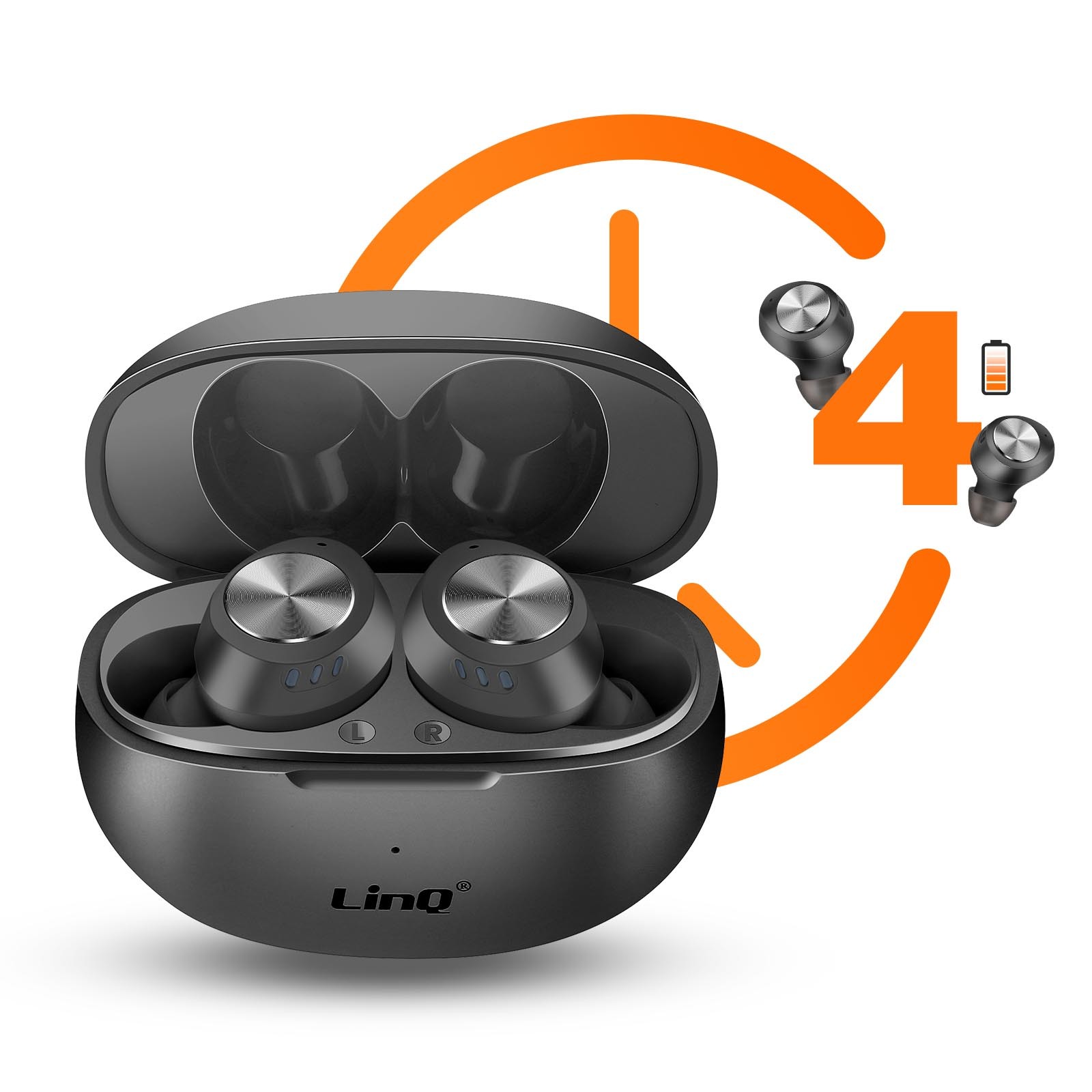 Écouteurs sans fil Bluetooth LinQ noir avec microphone intégré pour smartphone