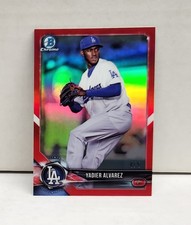 YADIER ALVAREZ 2018 Bowman Chrome Prospects RED REFRACTOR ~ Dodgers #'d /5
