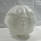 White Milk Glass Globe Lamp Shade, Floral Embossed Raised Design, 4 in hole