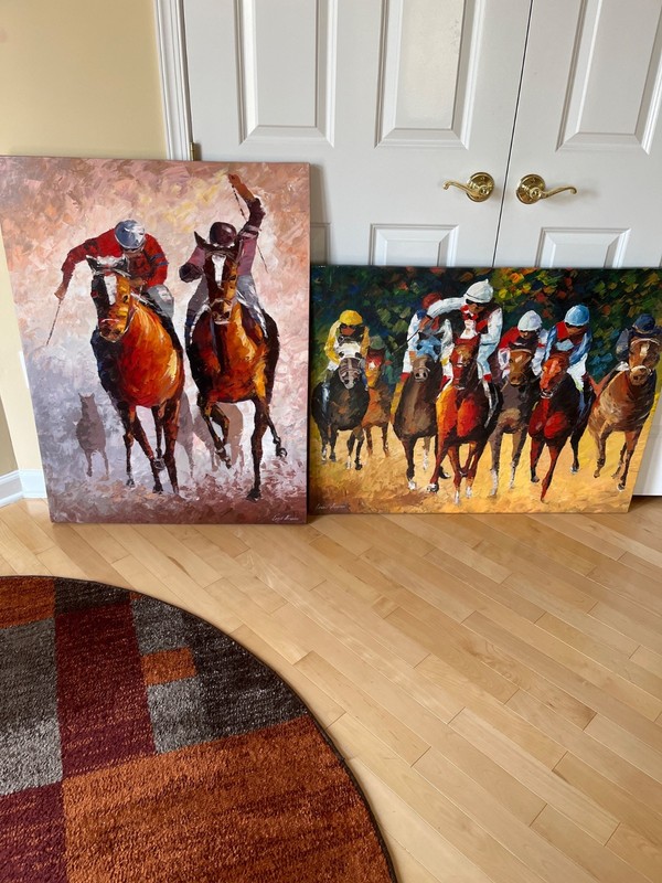TWO Original Large Not Repo Leonid Afremov “horse racing theme” Oil Canvas 2013