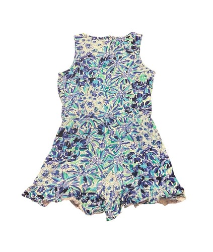 Lilly Pulitzer Venecia Blue Ruffle Beach Tropical Romper Shorts Girls XL 12-14 - Picture 3 of 11