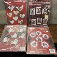 Vintage Janlynn Christmas Cross Stitch Ornament Kit Lot 4 Hearts Angels Nativity