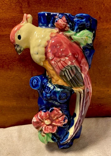 Vintage Ceramic Parrot Bird Of Paradise Hand Painted Wall Pocket - Japan 