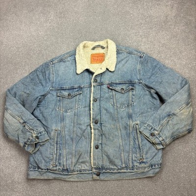 Levis Jeansjacke Erwachsene X Large blau Sherpa gefüttert Red Tab Trucker Fleece Herren*