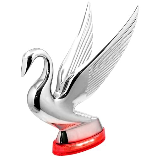  47982 Chrome Swan Hood Ornament with 6 LED Glow Base Red/Red - Picture 6 of 7