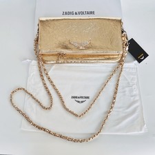 Zadig Voltaire Rock Wing Gold Crinkled Bag Crystal Wing Crossbody 27x15cm
