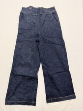 Pants Womens M Blue Denim Wide Leg High Rise Zip Back Pockets Casual Trousers